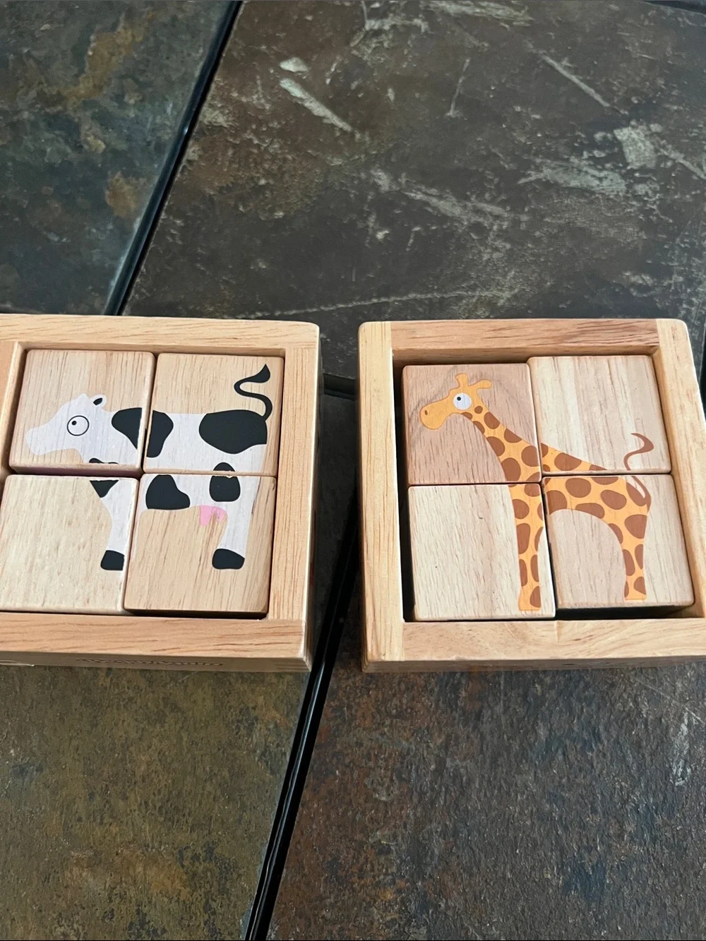 Begin Again Wooden Animal Puzzle Blocks-6 Farm Animals and 6 Zoo Animals, EUC